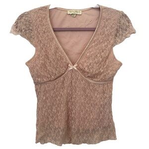 Thirty Thirty Women’s Coquette Cap‎ Sleeve Lace V Neck Top  Sz L